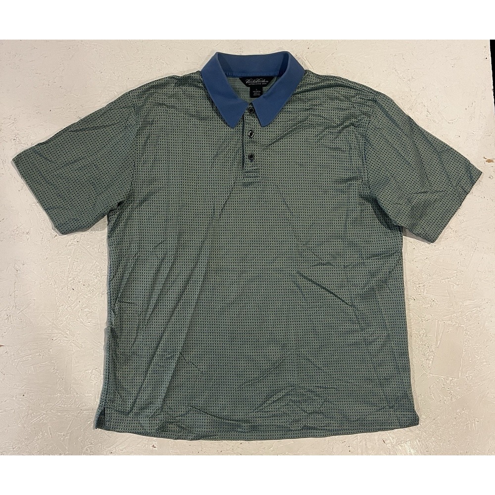 Brooks Brothers Shirt Mens‎ Large Green Blue 100% Cotton Polo Short Sleeve